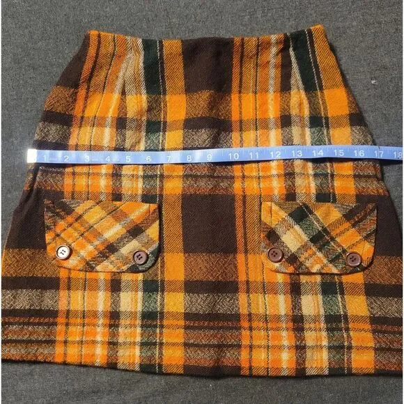 Vintage 60s Orange Brown Plaid Mini Skirt A Line Size XS Tami‎ Mod Gogo Twiggy - Picture 6 of 8